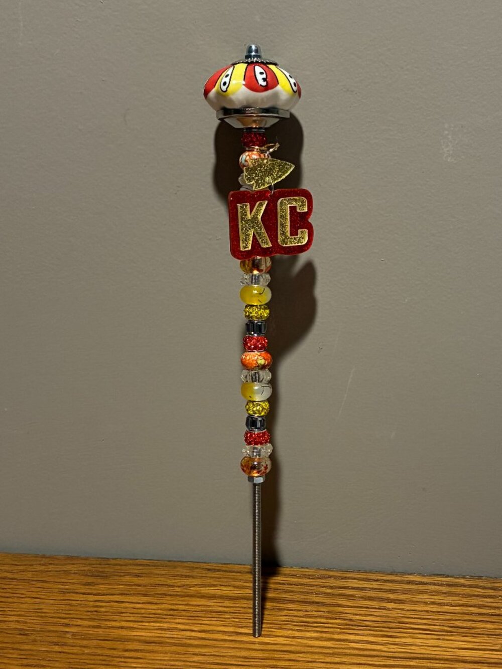 Jeweled Kansas City Chiefs Plant/Garden Fairy Wand - Hand Crafted, New